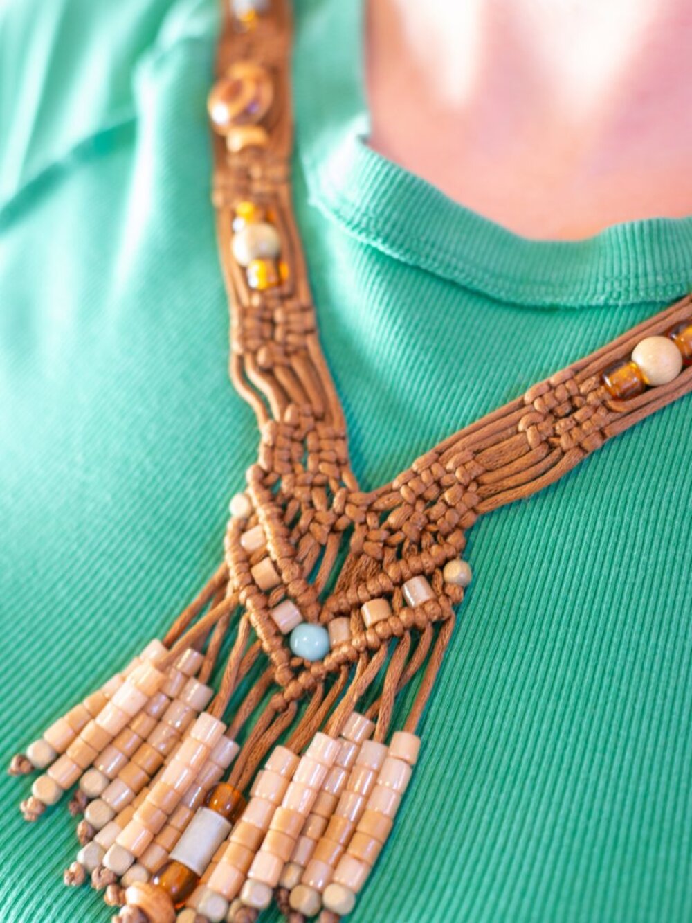 beaded macrame necklace